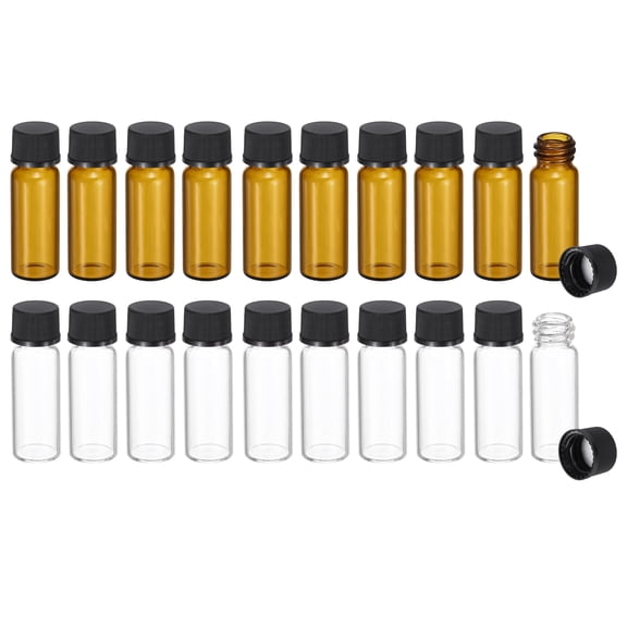 Uxcell 2ml Glass Sample Vials, 20Pcs Sample Vials with Screw Cap Leak-Proof Liquid Glass Vial Suitable for Laboratory Storing Essential Oils Perfumes Reagents, Transparent/Brown
