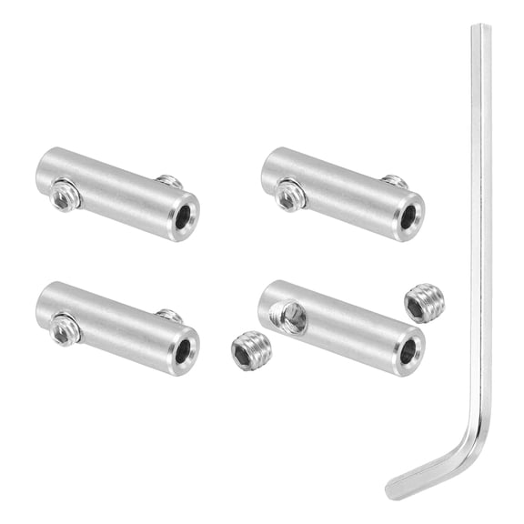 Uxcell 2mm Hole Wire Rope Clips Set, 4 Pcs 304 Stainless Steel Double Holes Lock Cable Clamps Clip with M4 Hexagon Screws Spanner for Wire Rope Fitting, Silver