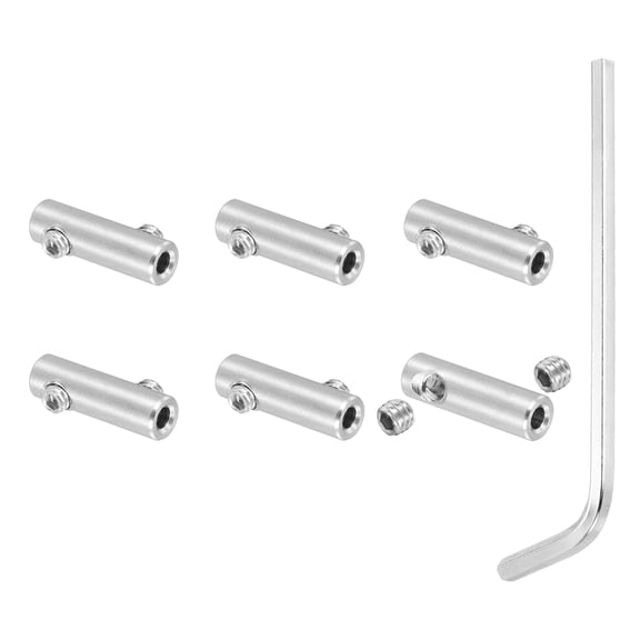 Uxcell 2mm Hole Wire Rope Clips Set, 6 Pcs 304 Stainless Steel Double Holes Lock Cable Clamps Clip with M4 Hexagon Screws Spanner for Wire Rope Fitting, Silver
