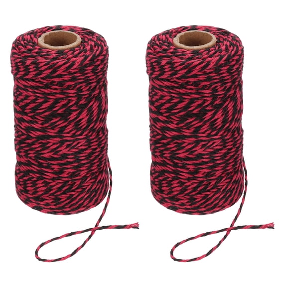 Uxcell 2mm x 109 Yard Cotton Butcher Bakers Twine for Gift Wrapping Arts Crafts Gardening, Red Black 2 Roll