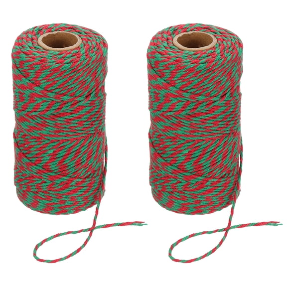 Uxcell 2mm x 109 Yard Cotton Butcher Bakers Twine for Gift Wrapping Arts Crafts Gardening, Red Green 2 Roll