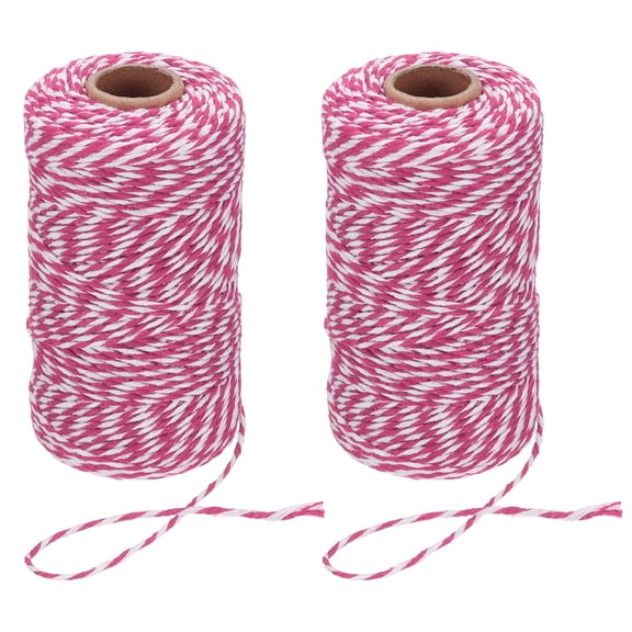 Uxcell 2mm x 109 Yard Cotton Butcher Bakers Twine for Gift Wrapping Arts Crafts Gardening, Rose White 2 Roll