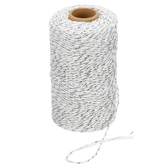 Uxcell 2mm x 109 Yard Cotton Butcher Bakers Twine for Gift Wrapping Arts Crafts Gardening, Silver White