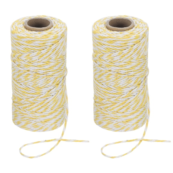 Uxcell 2mm x 109 Yard Cotton Butcher Bakers Twine for Gift Wrapping Arts Crafts Gardening, Yellow White 2 Roll