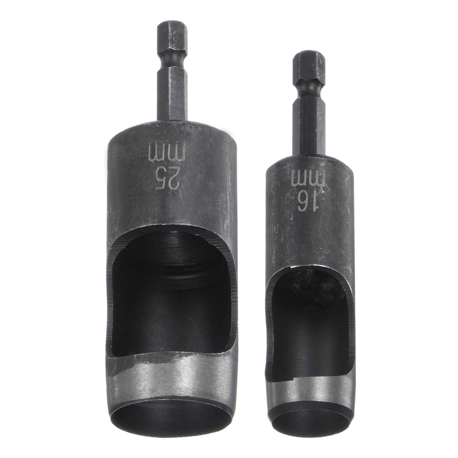 Uxcell 2pack 16mm,25mm Leather Hollow Hole Punch with 1/4" Hex Shank for Drill, Belt Hole Punch Punching Cutter Tool