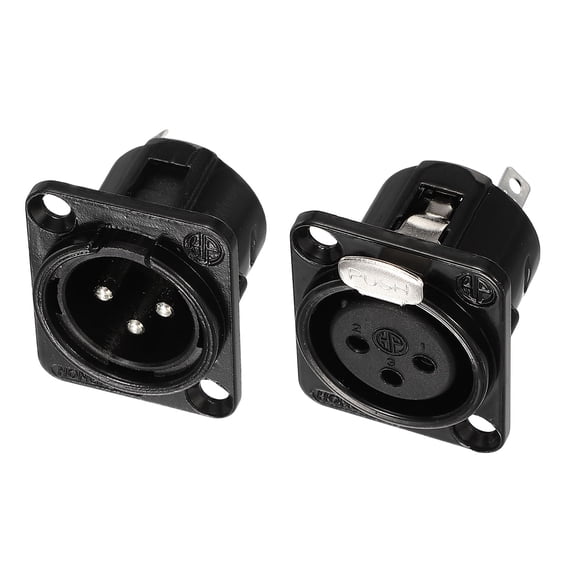 Uxcell 2pack 3 Pin XLR Male Female Jack Socket, Microphone Adapter Audio Panel Mount Connector Accessories for Mixer, Power Amplifier, Black