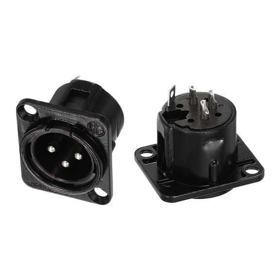 Uxcell 2pack 3 Pin XLR Male Jack Socket, Microphone Adapter Audio Panel Mount Connector Accessories for Mixer, Power Amplifier, Black
