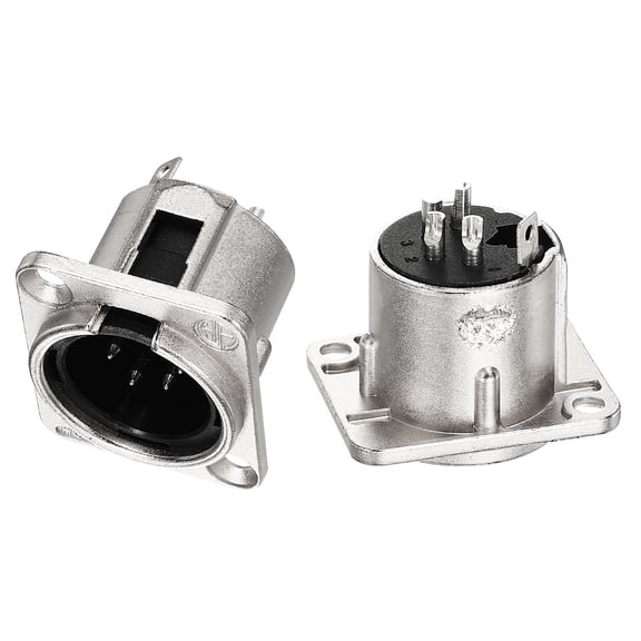 Uxcell 2pack 4 Pin XLR Male Jack Socket, Microphone Adapter Audio Panel Mount Connector Accessories for Mixer, Power Amplifier, Silver