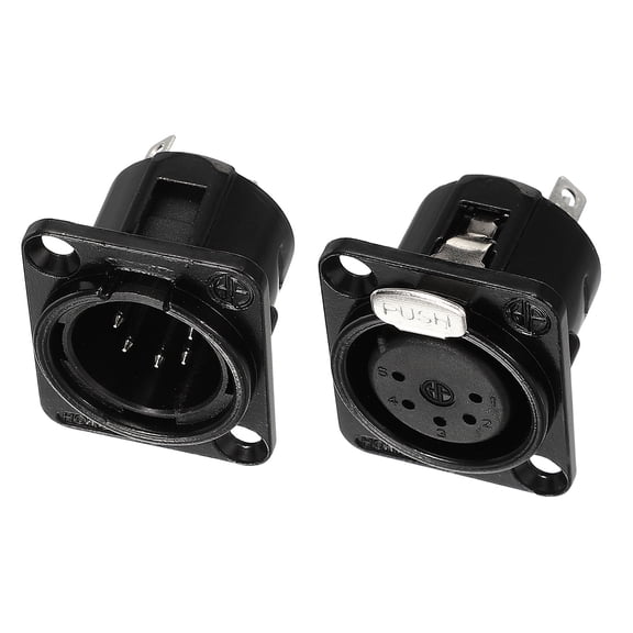 Uxcell 2pack 5 Pin XLR Male Female Jack Socket, Microphone Adapter Audio Panel Mount Connector Accessories for Mixer, Power Amplifier, Black