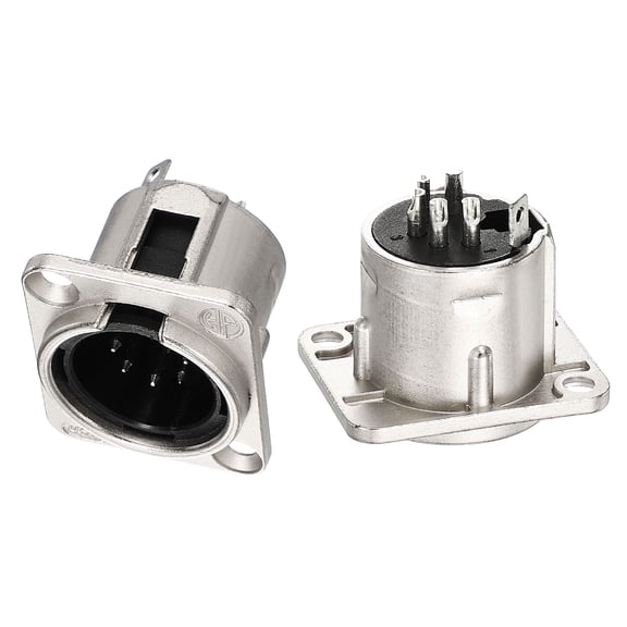Uxcell 2pack 5 Pin XLR Male Jack Socket, Microphone Adapter Audio Panel Mount Connector Accessories for Mixer, Power Amplifier, Silver