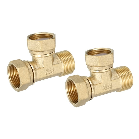 Uxcell 2pack Brass Tee Swivel Pipe Fitting,3/4" 3 Way T-Connector Female x Female x Male