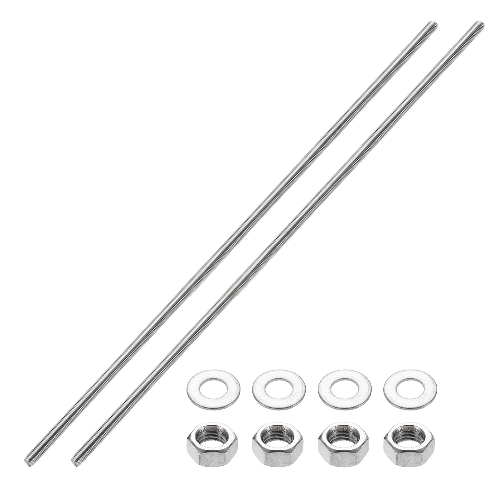 Uxcell 2pack Fully Threaded Rod, M14 x 350mm 201 Stainless Steel Right Hand Threads Rods with Nuts and Flat Washer Fully Studding Rod Bar for Clamps, Hangers and U-Bolts