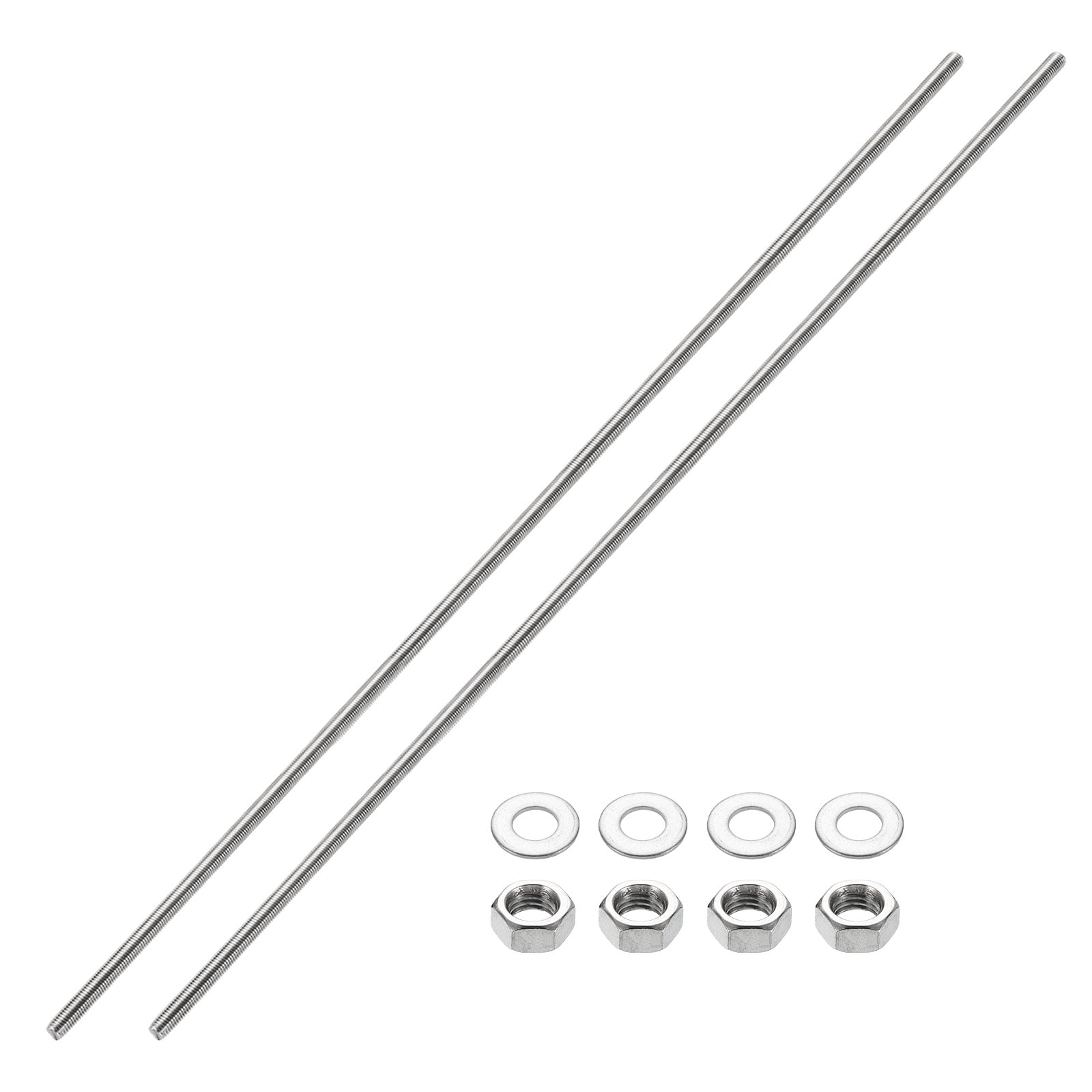 Uxcell 2pack Fully Threaded Rod, M14 x 400mm 201 Stainless Steel Right Hand Threads Rods with Nuts and Flat Washer Fully Studding Rod Bar for Clamps, Hangers and U-Bolts