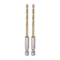 thumbnail image 1 of Uxcell 2pack Hex Shank Drill Bit 3.5mm M35 High Speed Steel Titanium Coated Twist Drill Bit 90mm Long with 1/4" Shank, 1 of 4