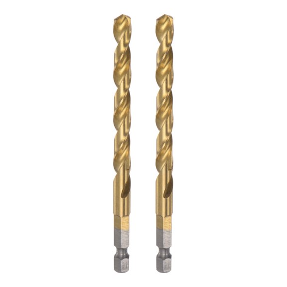 Uxcell 2pack Hex Shank Drill Bit 7.2mm M35 High Speed Steel Titanium Coated Twist Drill Bit 108mm Long with 1/4" Shank