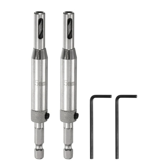 Uxcell 2pack Self Centering Drill Bit Set 5mm, 1/4" Hex Shank Drilling Bits for Wood Working,Hinge , Silver