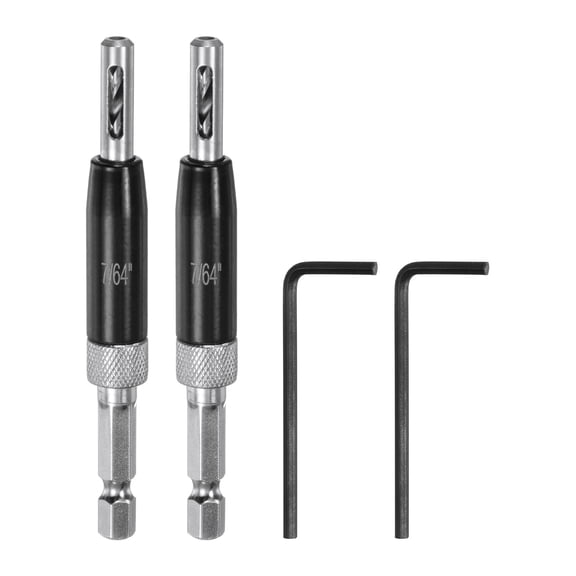 Uxcell 2pack Self Centering Drill Bit Set 7/64", 1/4" Hex Shank Drilling Bits for Wood Working,Hinge , Black