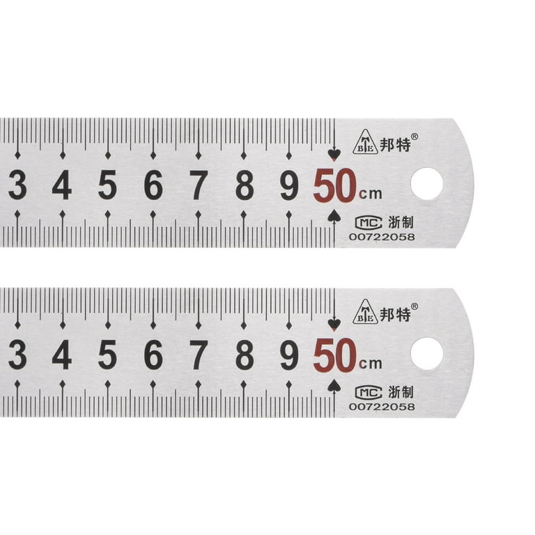 Uxcell 2Pack Stainless Steel Ruler, 20 inch Metal Rulers 1.14 inch Wide inch and Metric Graduation, Silver