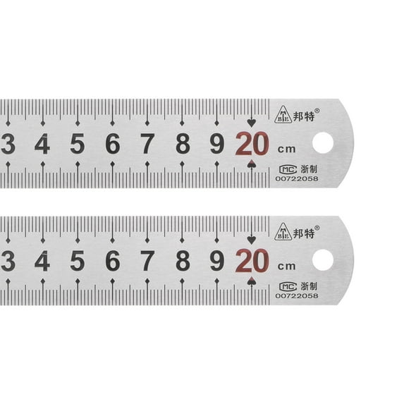 Uxcell 2pack Stainless Steel Ruler, 8" Metal Rulers 1" Wide Inch and Metric Graduation