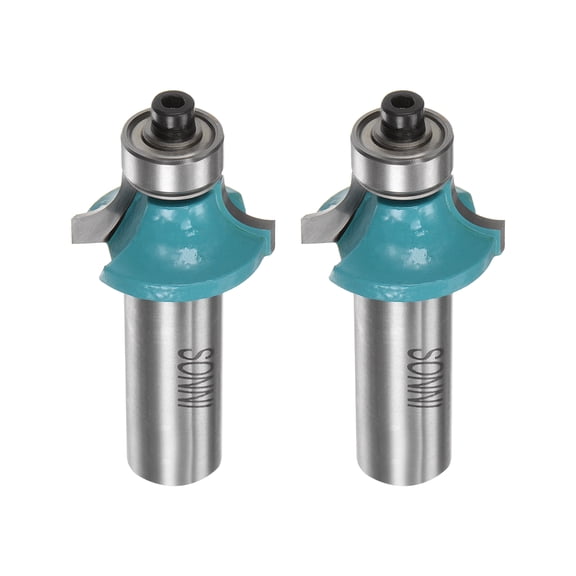 Uxcell 2packs Roundover Router Bit 1/2 Shank 1/4" Radius Carbide Tipped with Bearing Cyan