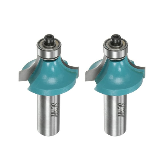 Uxcell 2packs Roundover Router Bit 1/2 Shank 3/8" Radius Carbide Tipped with Bearing Cyan