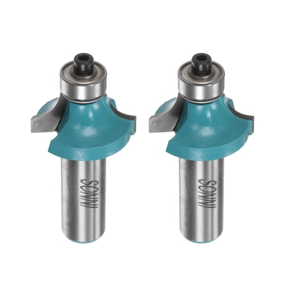 Uxcell 2packs Roundover Router Bit 1/2 Shank 5/16" Radius Carbide Tipped with Bearing Cyan