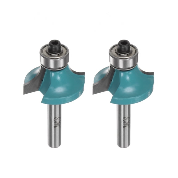 Uxcell 2packs Roundover Router Bit 1/4 Shank 5/16" Radius Carbide Tipped with Bearing Cyan