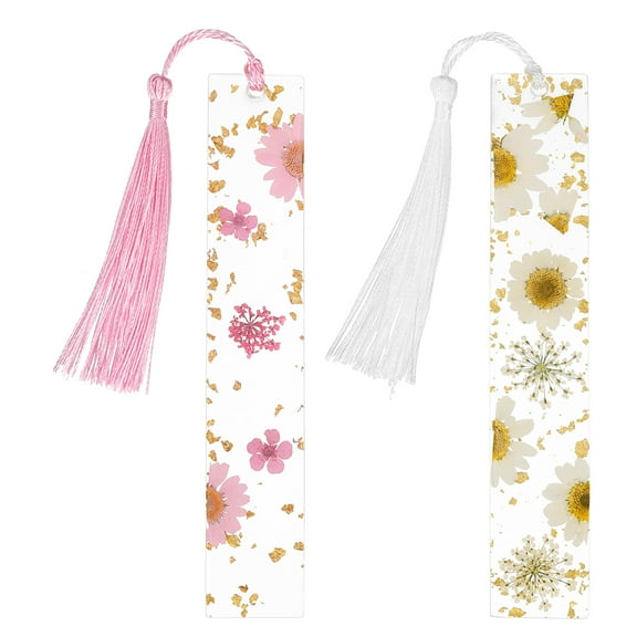 Uxcell 2packs Transparent Dried Flower Bookmarks for Women Reading, Pink White