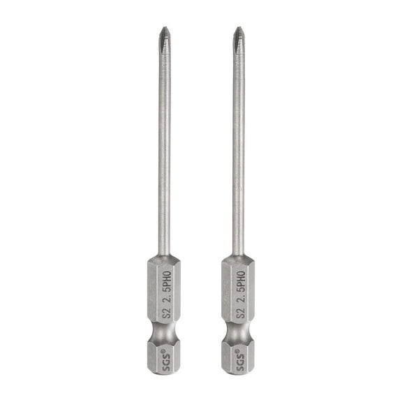 Uxcell 2pcs #0 Phillips Screwdriver Bit PH0 1/4" Hex Shank 3" (75mm) Long 0.1" Rod Magnetic Cross Head Drill Bits S2 Steel Industrial Screw Driver Bit