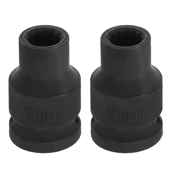 Uxcell 2pcs 1/2" Drive 12 Points Socket 10mm Metric CR-V Steel Shallow Impact Socket