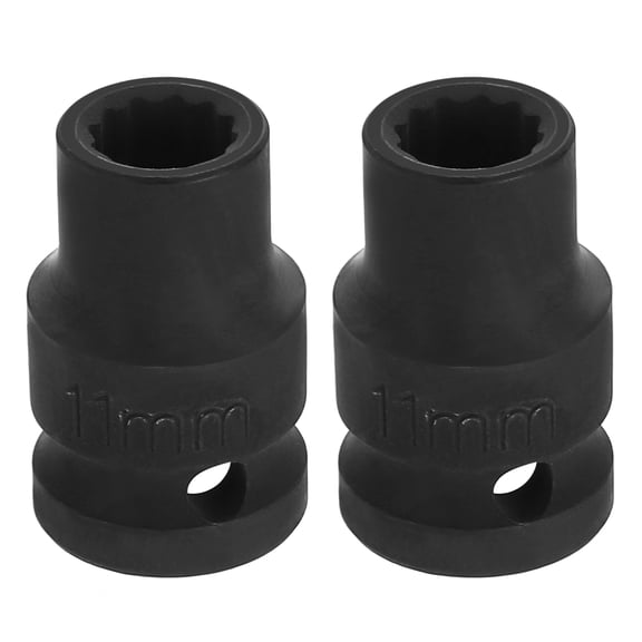 Uxcell 2pcs 1/2" Drive 12 Points Socket 11mm Metric CR-V Steel Shallow Impact Socket