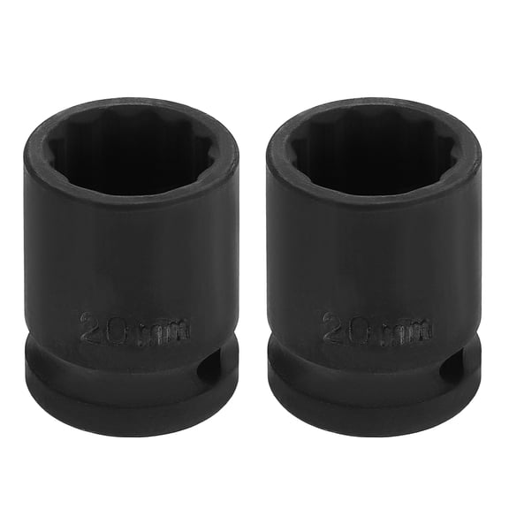 Uxcell 2pcs 1/2" Drive 12 Points Socket 20mm Metric CR-V Steel Shallow Impact Socket