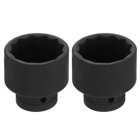 Uxcell 2pcs 1/2" Drive 12 Points Socket 36mm Metric CR-V Steel Shallow Impact Socket