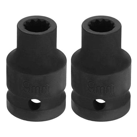 Uxcell 2pcs 1/2" Drive 12 Points Socket 9mm Metric CR-V Steel Shallow Impact Socket