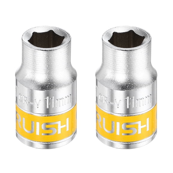 Uxcell 2pcs 1/2" Drive 6 Points Socket 11mm CR-V Metric Shallow Impact Socket