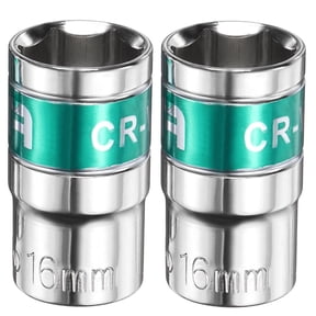 Uxcell 2pcs 1/2" Drive 6 Points Socket 16mm CR-V Metric Shallow Socket, Silver Green