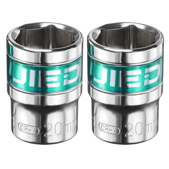 Uxcell 2pcs 1/2" Drive 6 Points Socket 20mm CR-V Metric Shallow Socket, Silver Green