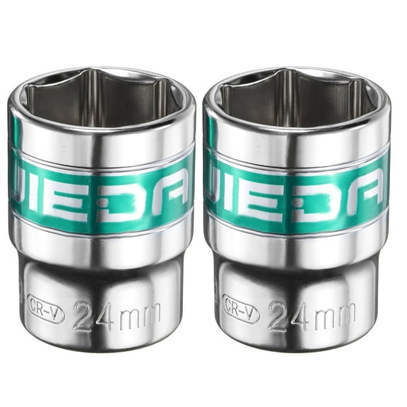 Uxcell 2pcs 1/2" Drive 6 Points Socket 24mm CR-V Metric Shallow Socket, Silver Green