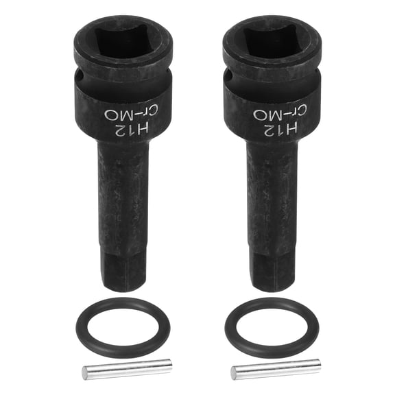 Uxcell 2pcs 1/2" Drive Impact Hex Bit Socket 12mm Metric CR-MO Steel 6-Point Sockets with Cotter Pin for Power Drill Drivers Adapter