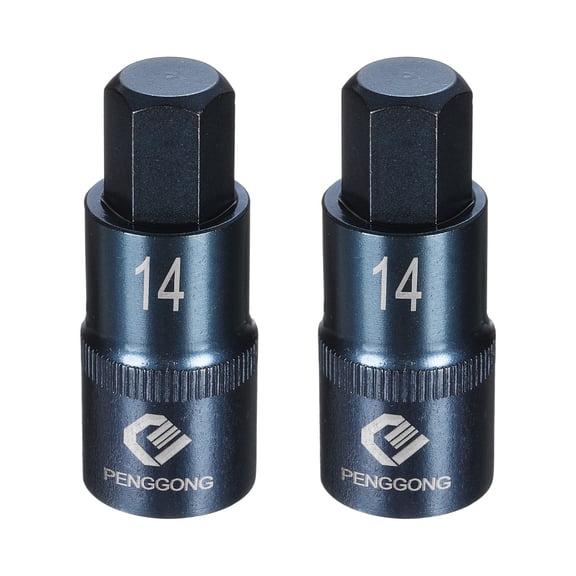 Uxcell 2pcs 1/2" Drive Impact Hex Bit Socket 14mm Metric 2.2" Length S2 Steel, Blue