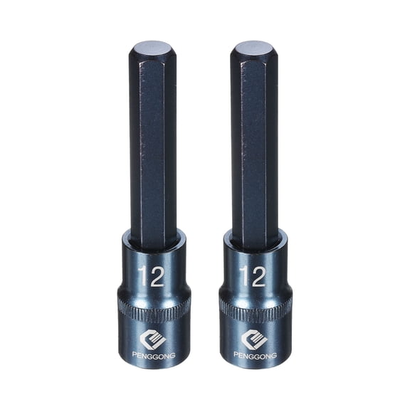 Uxcell 2pcs 1/2" Drive Impact Hex Bit Socket 14mm Metric 4" Length S2 Steel, Blue
