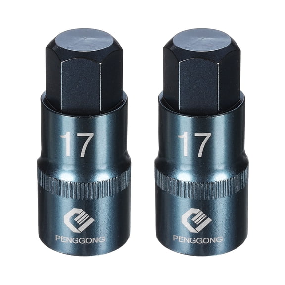 Uxcell 2pcs 1/2" Drive Impact Hex Bit Socket 17mm Metric 2.2" Length S2 Steel, Blue