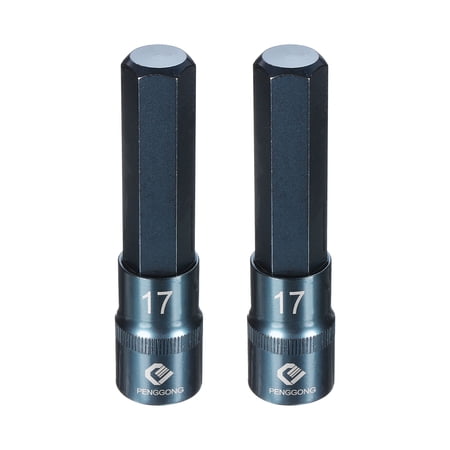 Uxcell 2pcs 1/2" Drive Impact Hex Bit Socket 17mm Metric 4" Length S2 Steel, Blue