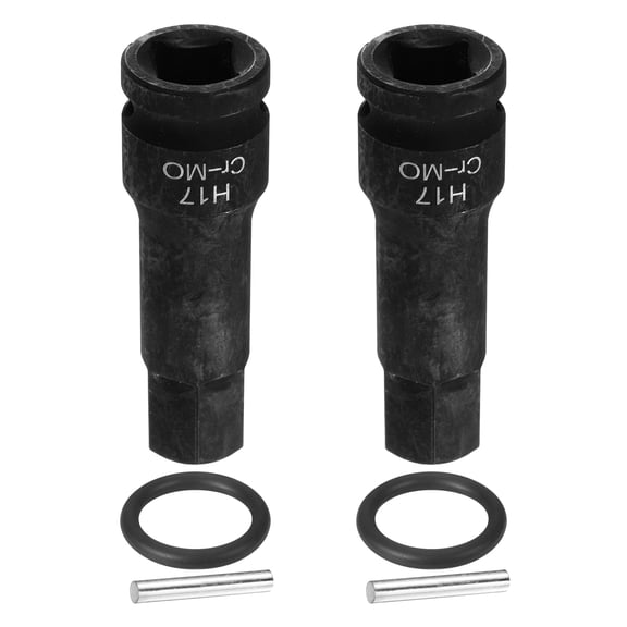 Uxcell 2pcs 1/2" Drive Impact Hex Bit Socket 17mm Metric CR-MO Steel 6-Point Sockets with Cotter Pin for Power Drill Drivers Adapter