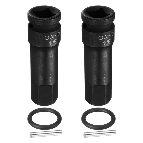 Uxcell 2pcs 1/2" Drive Impact Hex Bit Socket 3/4 Inch SAE CR-MO Steel 6-Point Sockets with Cotter Pin for Power Drill Drivers Adapter