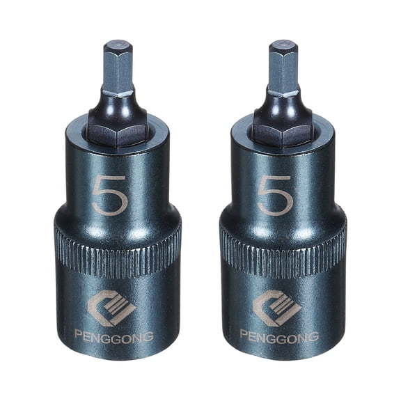 Uxcell 2pcs 1/2" Drive Impact Hex Bit Socket 5mm Metric 2.2" Length S2 Steel, Blue