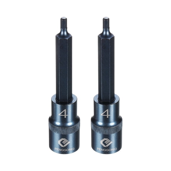 Uxcell 2pcs 1/2" Drive Impact Hex Bit Socket 5mm Metric 4" Length S2 Steel, Blue