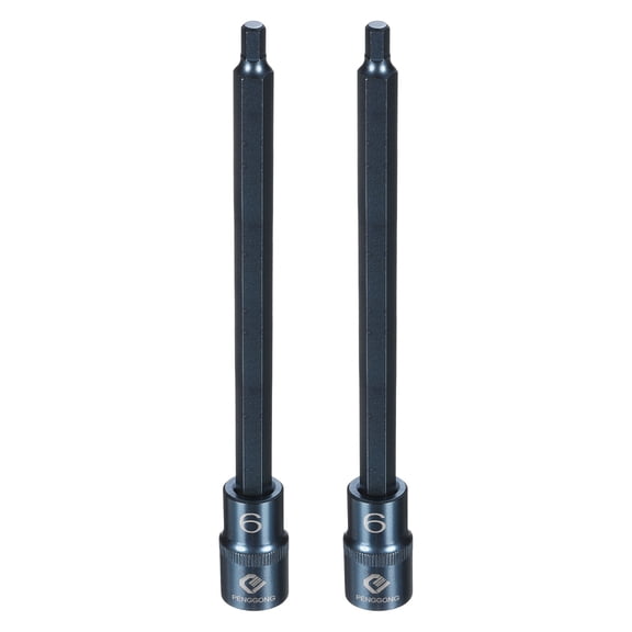 Uxcell 2pcs 1/2" Drive Impact Hex Bit Socket 6mm Metric 8" Length S2 Steel, Blue