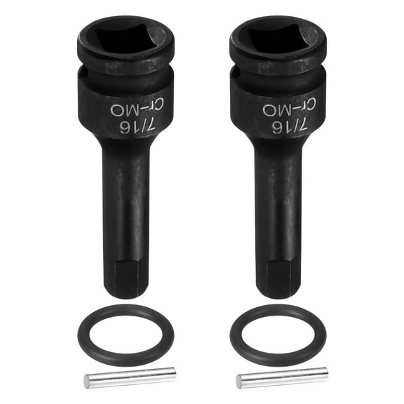Uxcell 2pcs 1/2" Drive Impact Hex Bit Socket 7/16 Inch SAE CR-MO Steel 6-Point Sockets with Cotter Pin for Power Drill Drivers Adapter