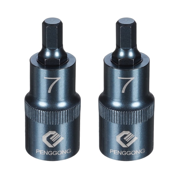 Uxcell 2pcs 1/2" Drive Impact Hex Bit Socket 7mm Metric 2.2" Length S2 Steel, Blue